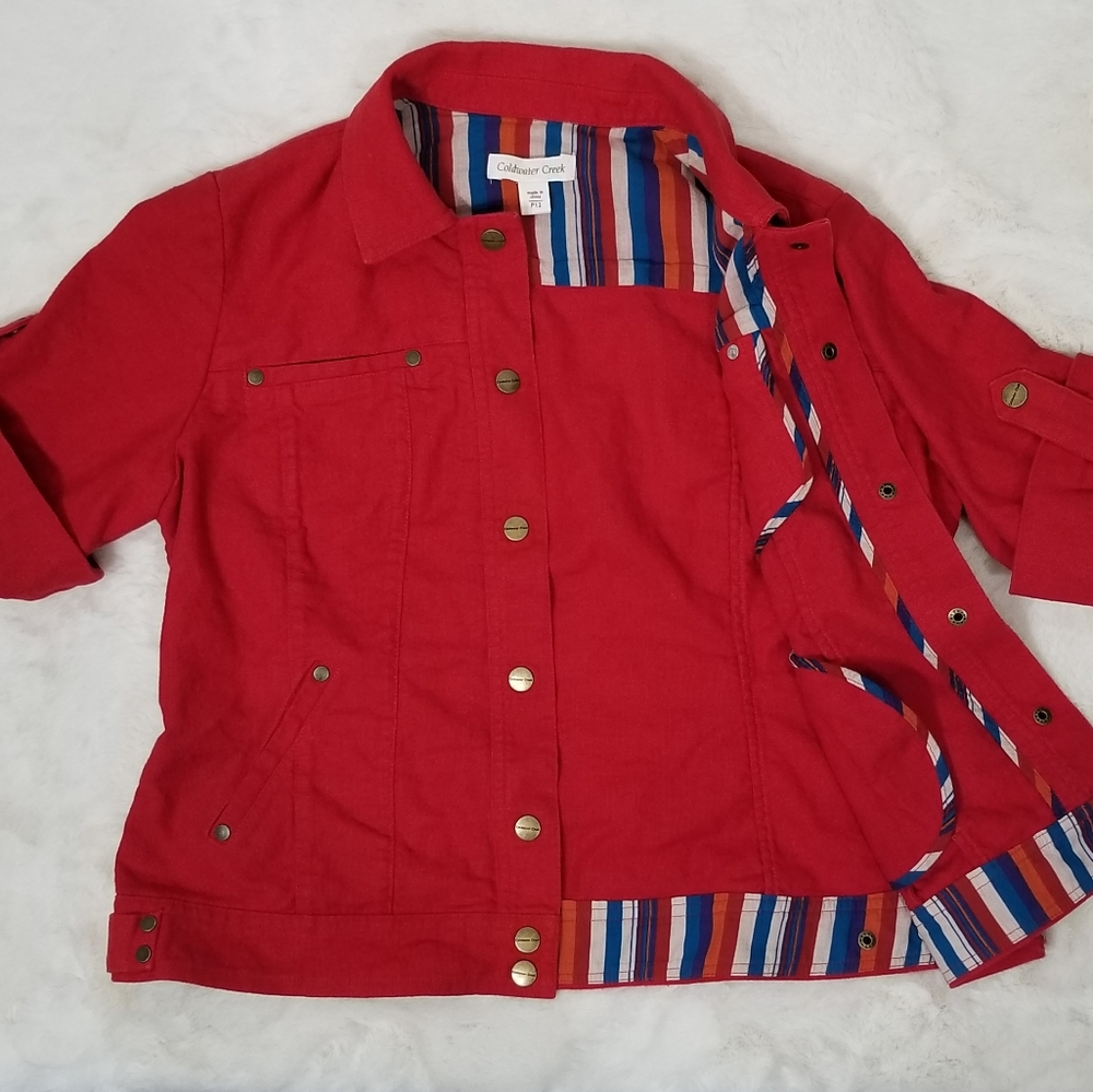 Coldwater Jean Top Red Stripes Petite Misses